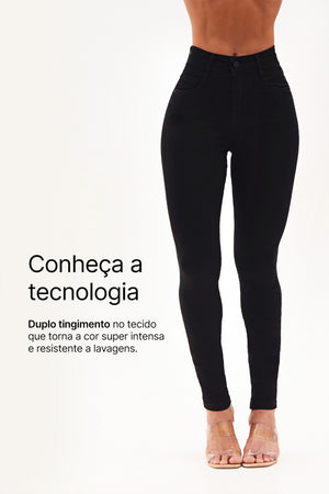 Calça Jeans Modeladora Skinny Preto Intenso Cós Médio