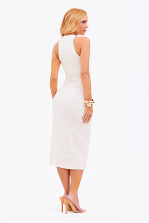 Vestido Perfect Stretch Decote Fechado Midi Off White