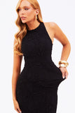 Vestido Perfect Stretch Decote Fechado Midi Preto