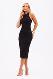 Vestido Perfect Stretch Decote Fechado Midi Preto