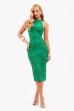 Vestido Perfect Stretch Decote Fechado Midi Verde