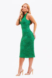 Vestido Perfect Stretch Decote Fechado Midi Verde