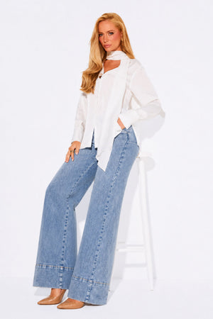Calça Jeans Wide Leg Basic Soul Cós Super Alto Clara