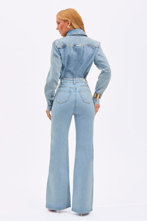 Calça Jeans Wide Leg Basic Cintura Super Alta Barra Tradicional Clara