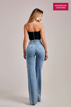 Calça Jeans Modeladora Basic Wide Leg Cós Super Alto