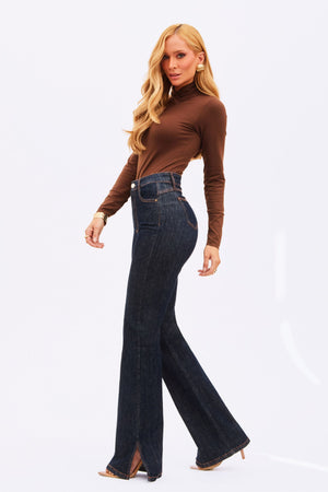 Calça Jeans Wide Leg Modeladora Fantástica Cintura Super Alta Barra Tradicional