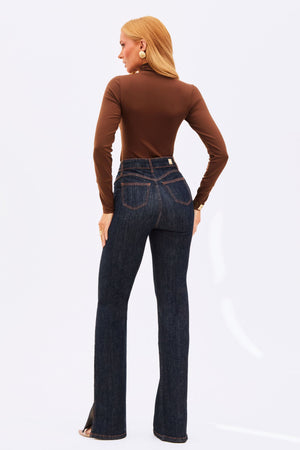 Calça Jeans Wide Leg Modeladora Fantástica Cintura Super Alta Barra Tradicional