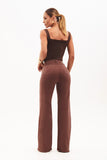 Calça Jeans Modeladora Coffee Wide Leg Cós Super Alto