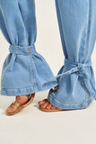 Calça Jeans Modeladora Wide Leg Com Amarração Cós Médio