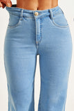 Calça Jeans Modeladora Wide Leg Com Amarração Cós Médio