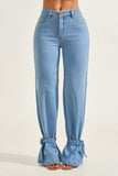 Calça Jeans Modeladora Wide Leg Com Amarração Cós Médio