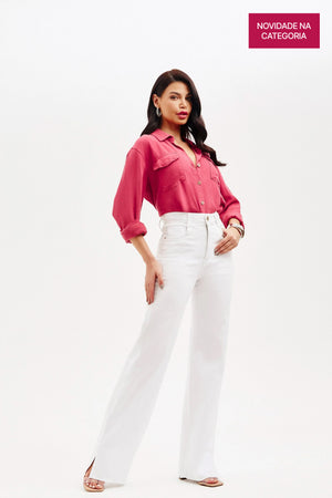 Calça Jeans Modeladora Milagrosa Wide Leg Cós Super Alto - Branca