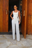 Calça Jeans de Rica Tecnológica Wide Leg Off White Cós Super Alto