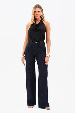 Calça Jeans Wide Leg Ultra Modeladora Cós Alto Barra Tradicional