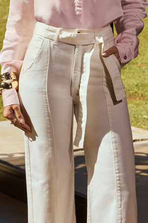 Calça Jeans Wide Leg Soul Cintura Super Alta Off White